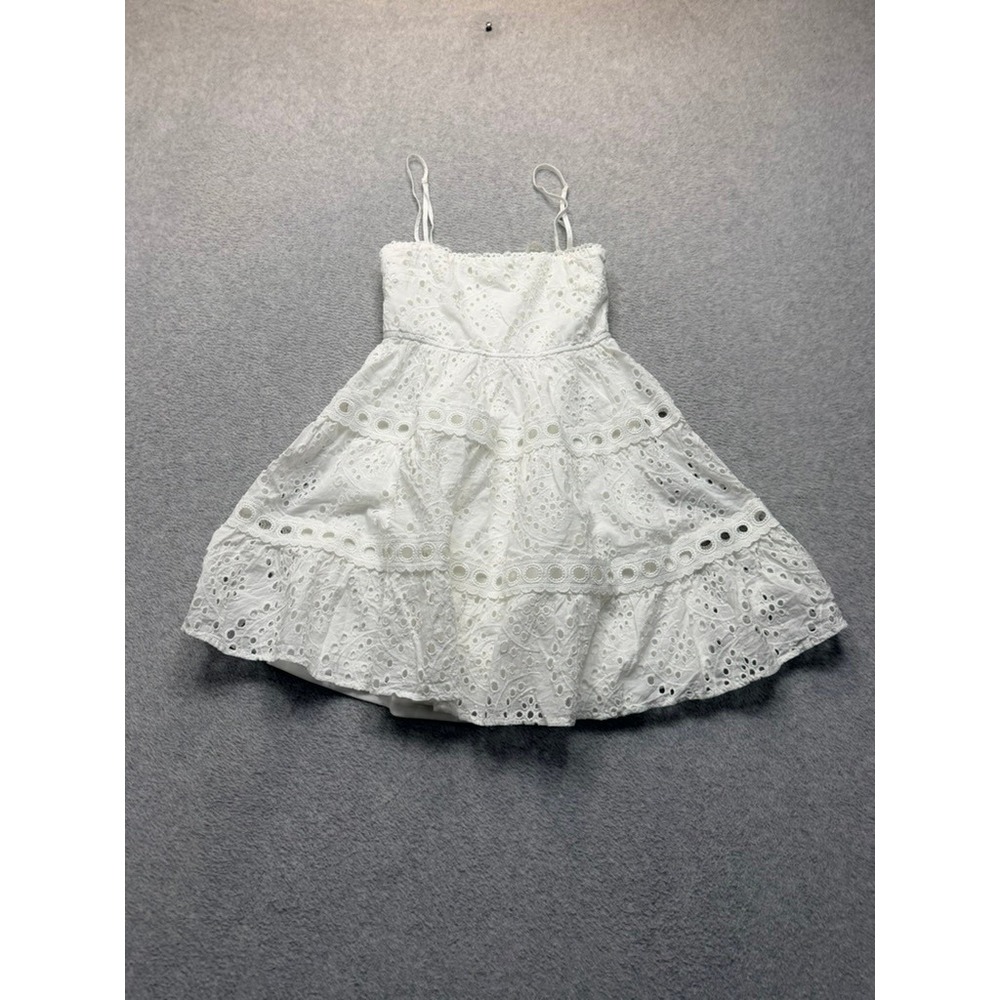 White Eyelet Lace Mini Dress Sleeveless Tiered Boho Summer Sun Dress Smocked